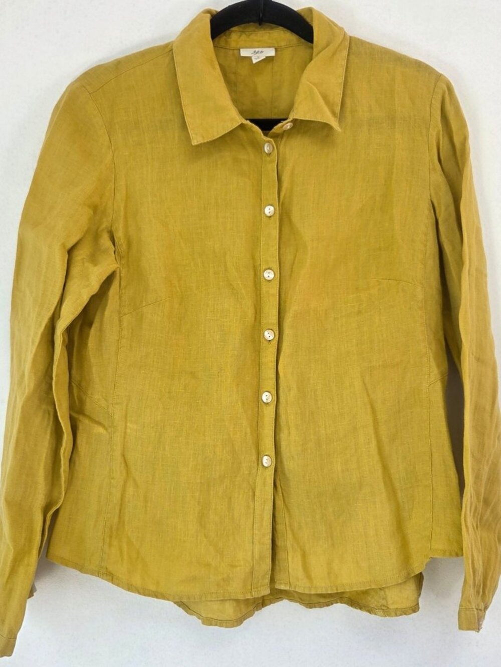 J. Jill 100% Linen Button Up Long Sleeve Shirt Mustard Yellow Women's S